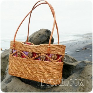 natural handmade rattan shopping handbags leather handle